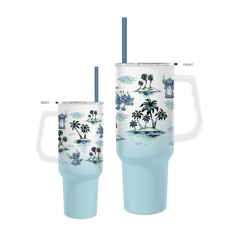 Disney Lilo and Stitch Vintage Sketch Palm Trees and Flowers 40oz Stainless Steel Tumbler with Handle