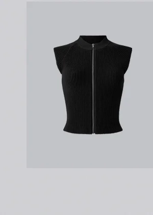 Denim Knit Sleeveless Full Zip Top