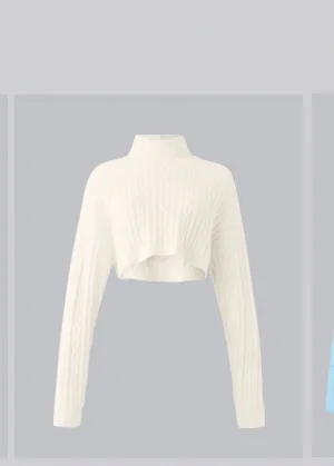 Cable Knit Cropped Winter Bliss Turtleneck Long Sleeve