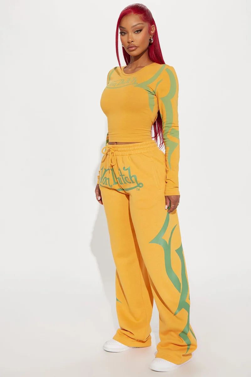Image of Von Dutch Trendy Wide Leg Pant - Orange/combo