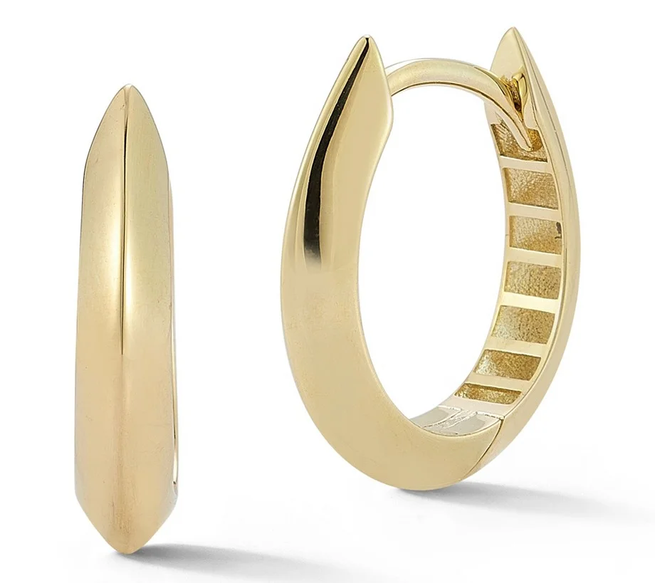 Italian Gold Knife Edge Oval Huggie Hoop Earrings, 14K