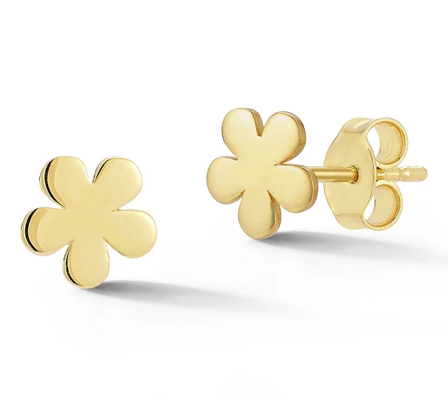 Italian Gold Flat Flower Stud Earrings, 14K