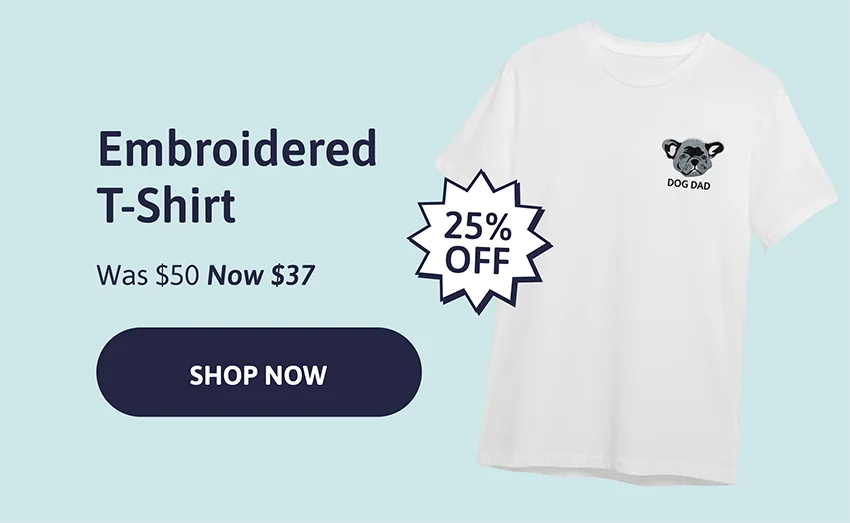 Embroidered Pet T-shirt. Was $50, Now $37!