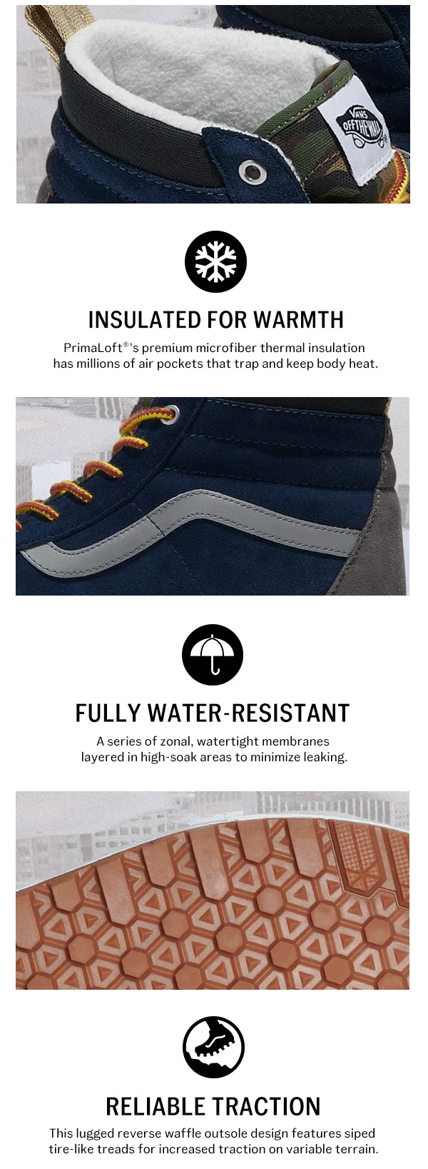 INSULATED FOR WARMTH. FULLY WATER-RESISTANT. RELIABLE TRACTION