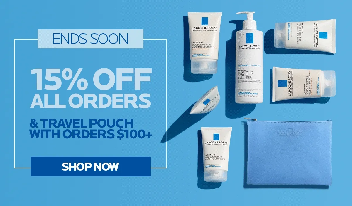Shop 15% off all orders & travel pouch with orders $100+