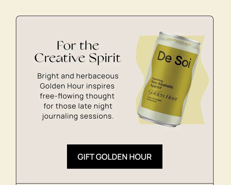 For the Creative Spirit | Bright and herbaceous Golden Hour inspires free-flowing thought for those late night journaling sessions.   Try it in a bundle → Variety Cans Pack | Gift Golden Hour