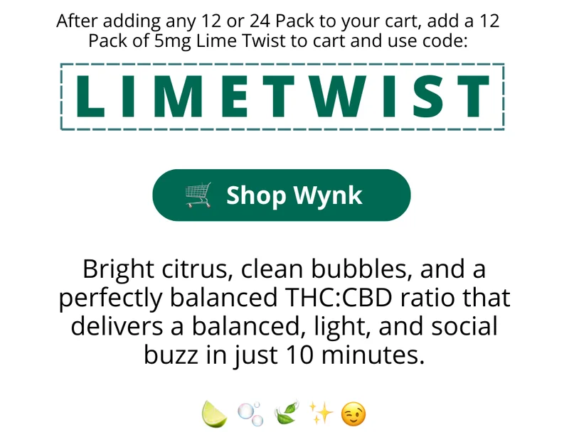 After adding any 12 or 24 pack to your cart, ad a 12 pack of 5mg Lime Twist to cart and use code: LIMETWIST at checkout [Shop Wynk]