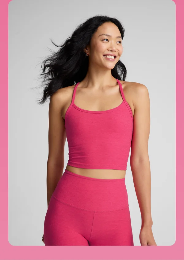 Spacedye Slim Racerback Cropped Tank in Vivid Pink Heather