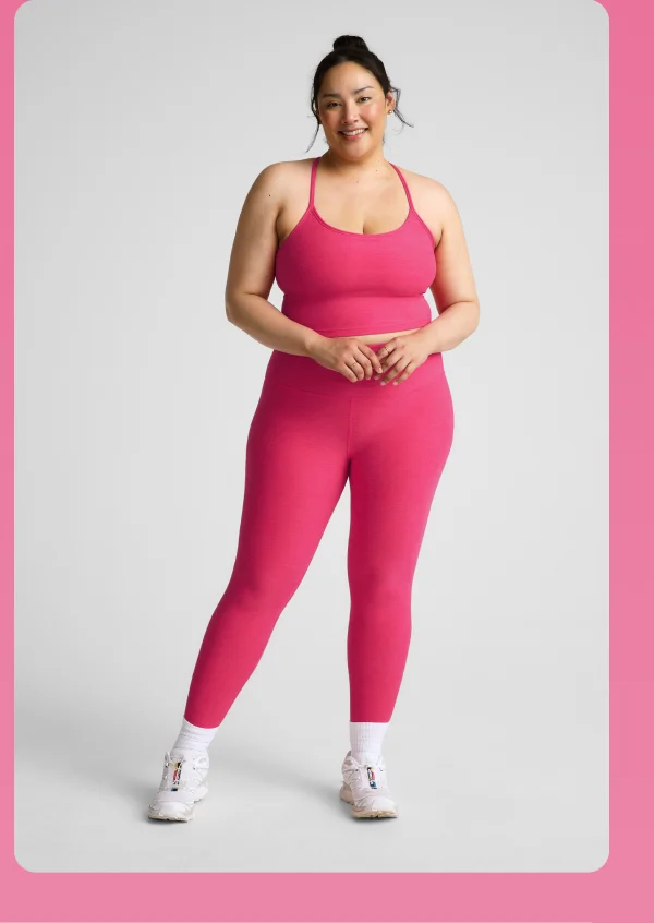 Spacedye Caught In The Midi High Waisted Legging in Vivid Pink Heather