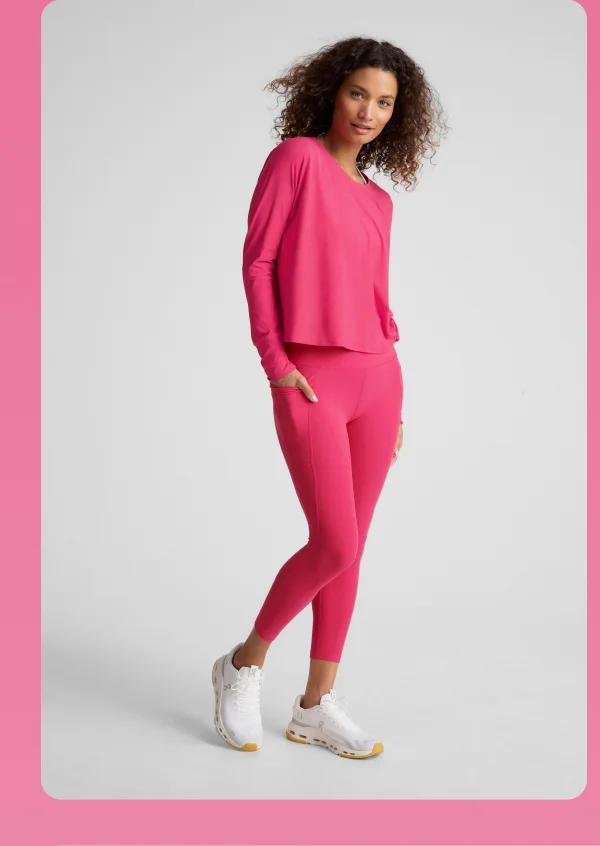 Spacedye Out Of Pocket High Waisted Capri Legging in Vivid Pink Heather