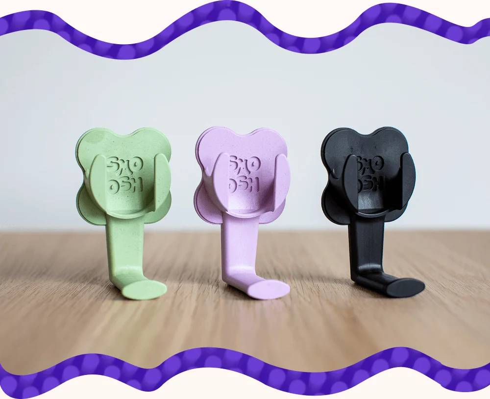 sage green, lavender, black hook standing at attention