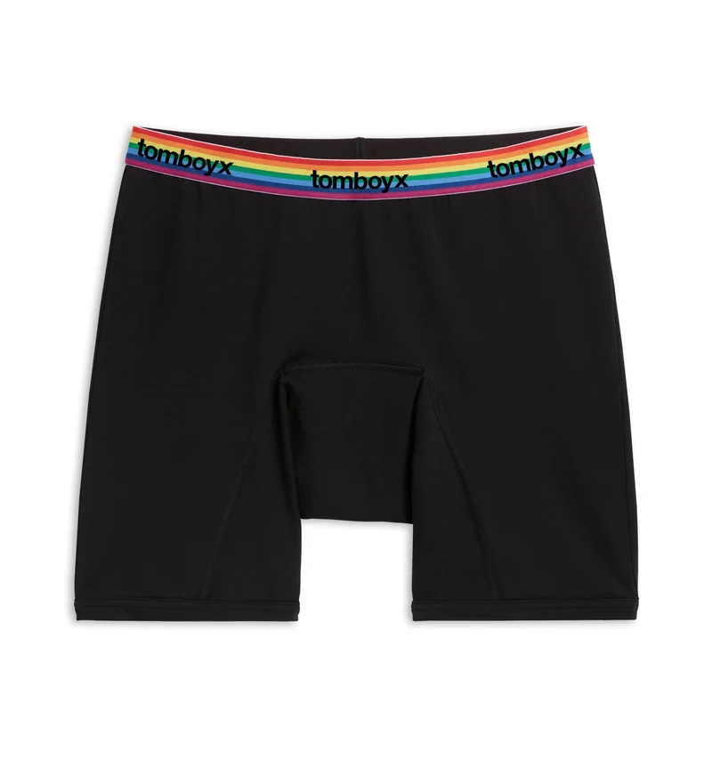 Image of First Line Period 9" Boxer Briefs - Black Rainbow Logo