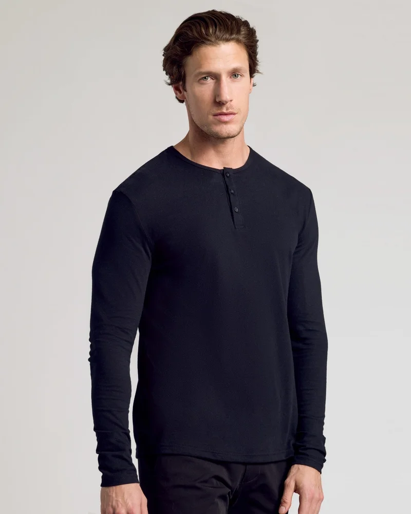 Image of Black Classic Long Sleeve Henley