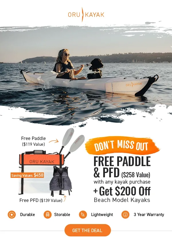 New Deal of the Week! $200 off Beach Models + Free Paddle & PFD with any kayak purchase