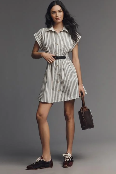 By Anthropologie Short-Sleeve Belted Shirt Dress