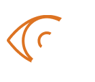 an icon of an eye, with the right half of the eye filled with diagonal white stripes