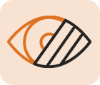 an icon of an eye, with the right half of the eye filled with diagonal white stripes