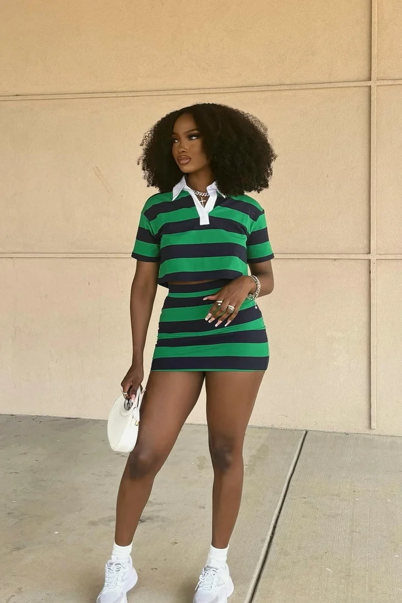 Image of Lindsay Striped Polo Skirt Set - Hunter