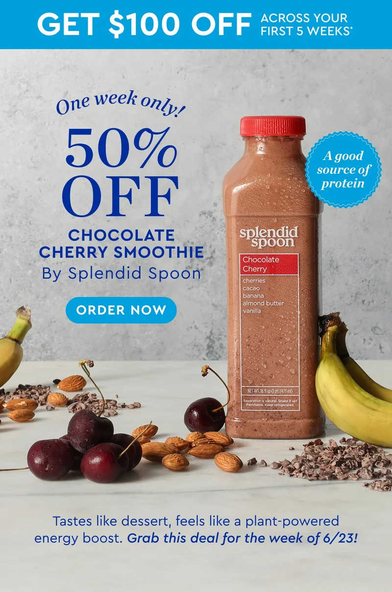 ONE WEEK ONLY | 50% OFF Chocolate Cherry Smoothie By Splendid Spoon - A good source of protein | ORDER NOW