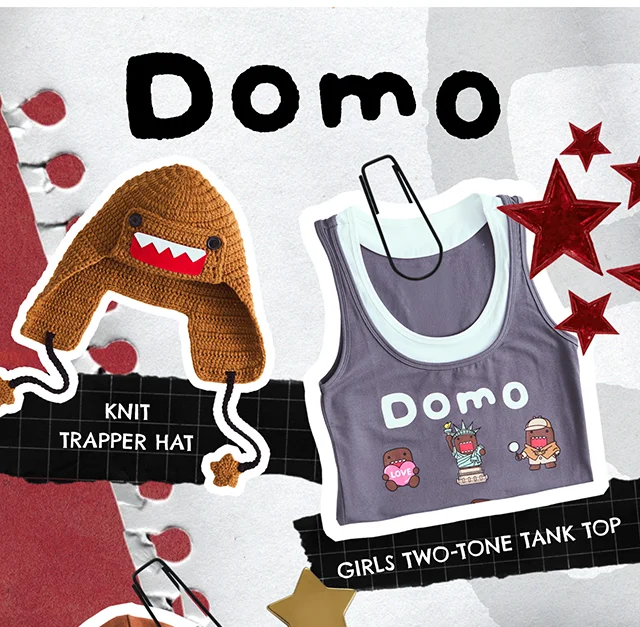 Domo. Products Shown - Knit Trapper Hat and Girls Two-Tone Tank Top