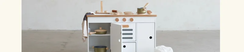 The Play Kitchen  + Complete Chef Set. INCLUDES: The Play Kitchen, Little Chef Set,  and Pots & Pans