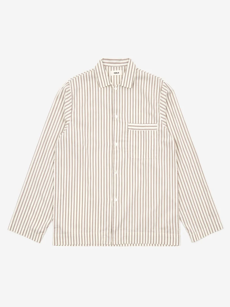 Image of TEKLA Cotton Poplin Pyjama Shirt - Hopper Stripes