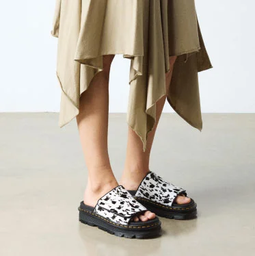 Zebzag Dalmatian Hair On Leather Platform Slides