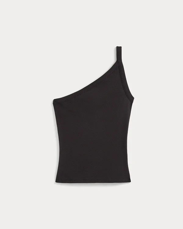 Image | RetroSoft Cotton One-Shoulder Tank | Black