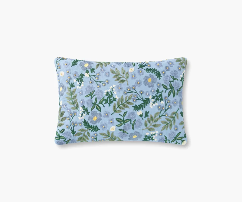 Image of Wildwood Garden Embroidered Lumbar Pillow - French Blue