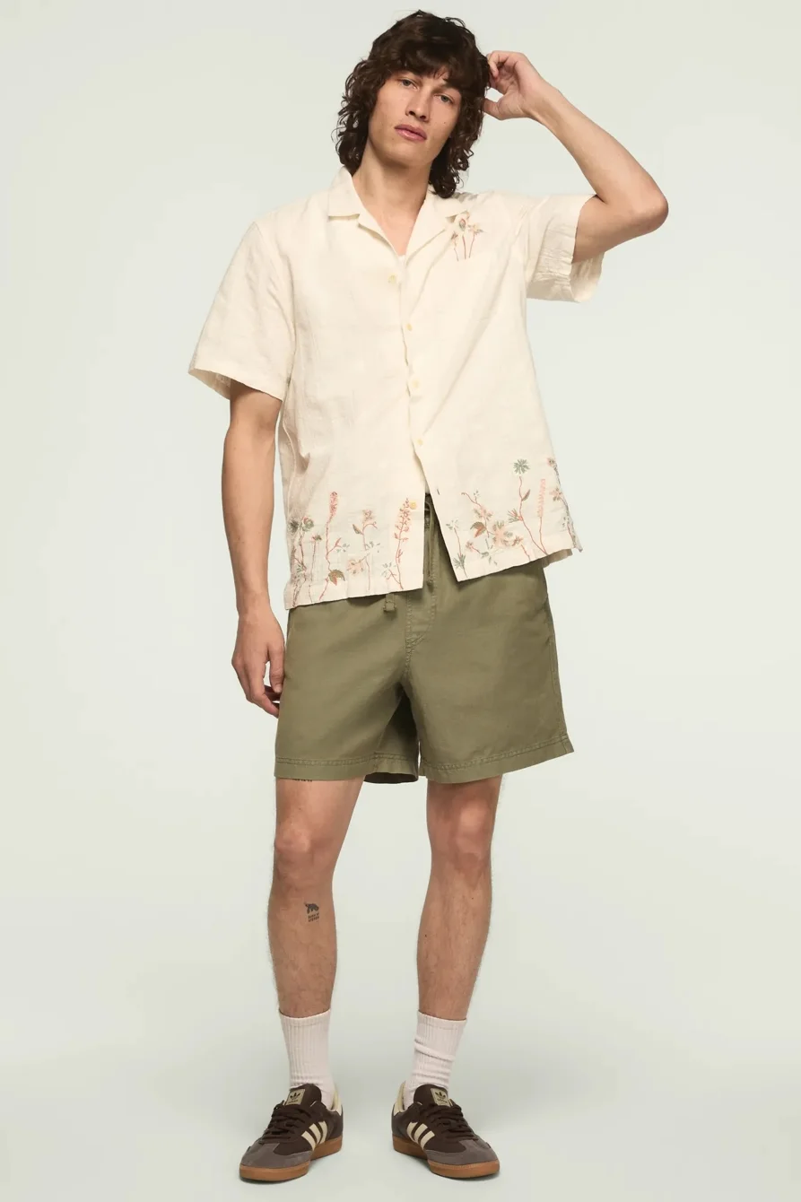 Image of Lucky Brand 6 Inch Linen Pull On Short - Men's Shorts Denim Jean in Flint Stone