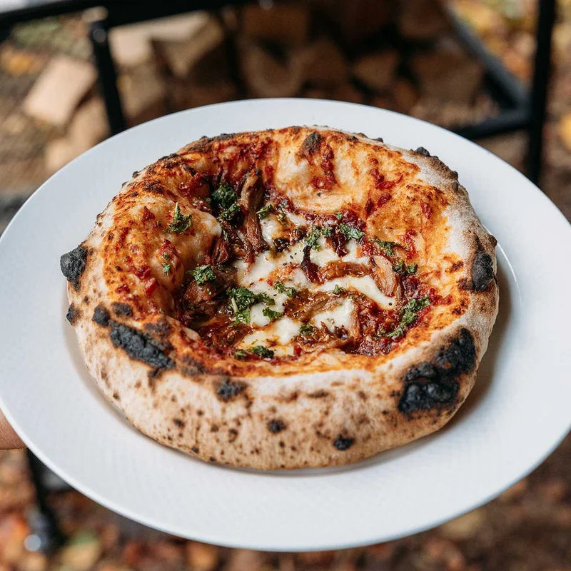 Slow-Cooked Lamb Shoulder Pizza with Herbs & Mint Sauce