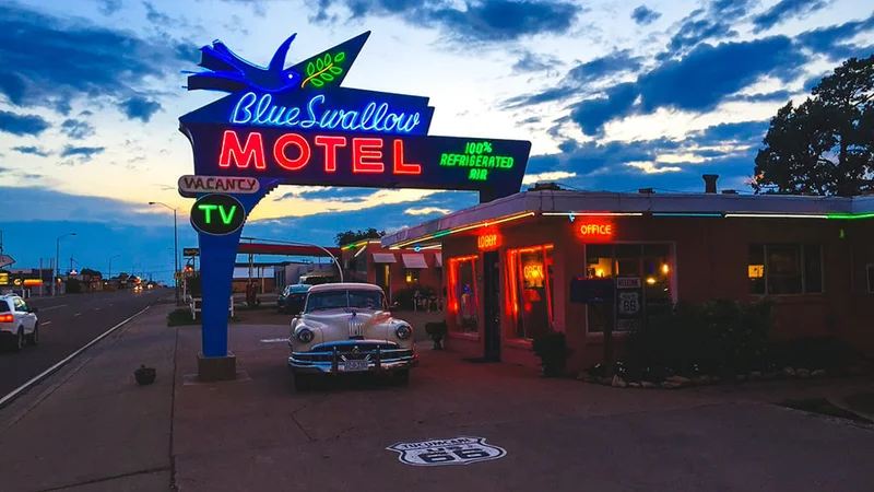 Image description: Blue Swallow Motel on Route 66, in Tucumcari, New Mexico.