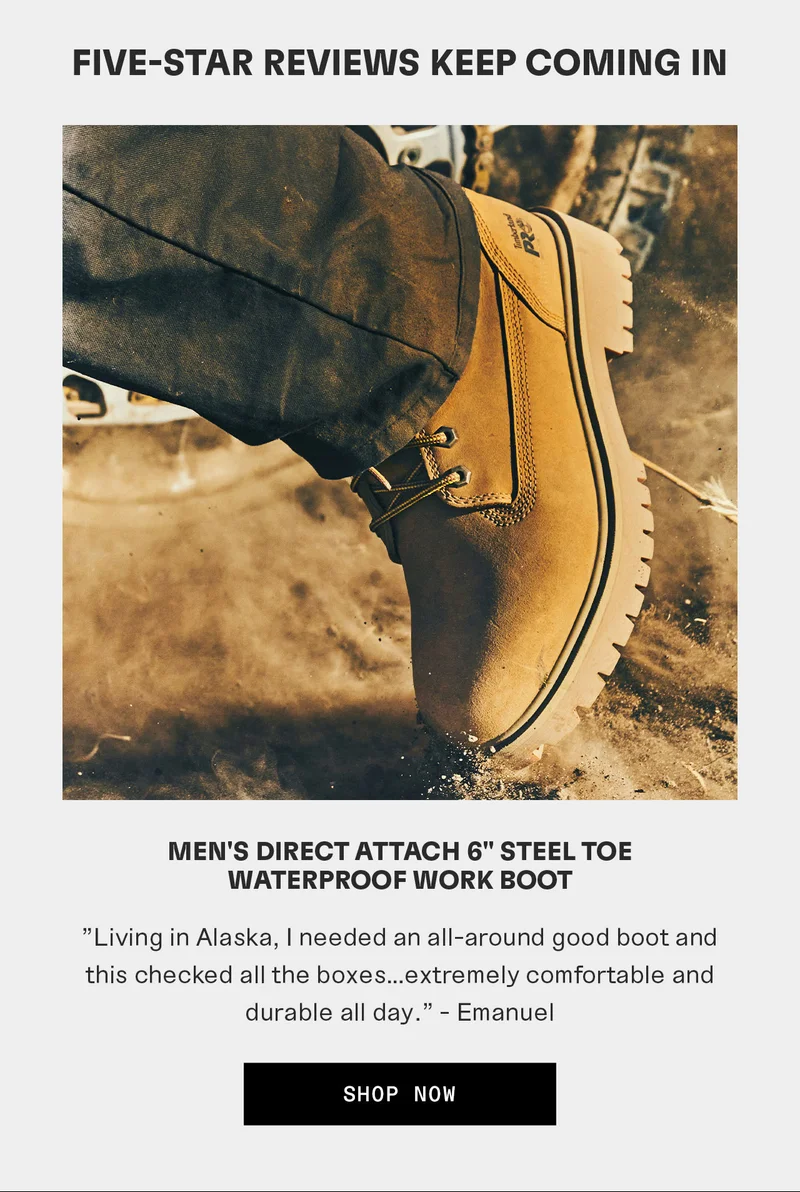 5 Star Reviews Keep Coming In. Men's Direct Attach 6" Steel Toe Waterproof Work Boot.