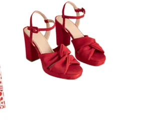 Twist-Front Heeled Platforms - Red Suede