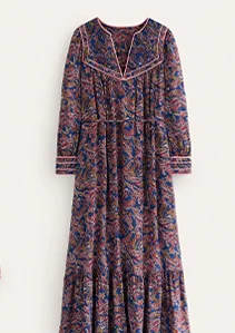 Quilted Yoke Maxi Dress - True Navy, Opulet Paisley
