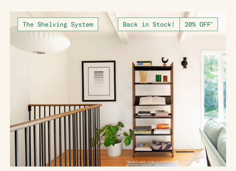 Back in stock and 20% off: The Shelving System