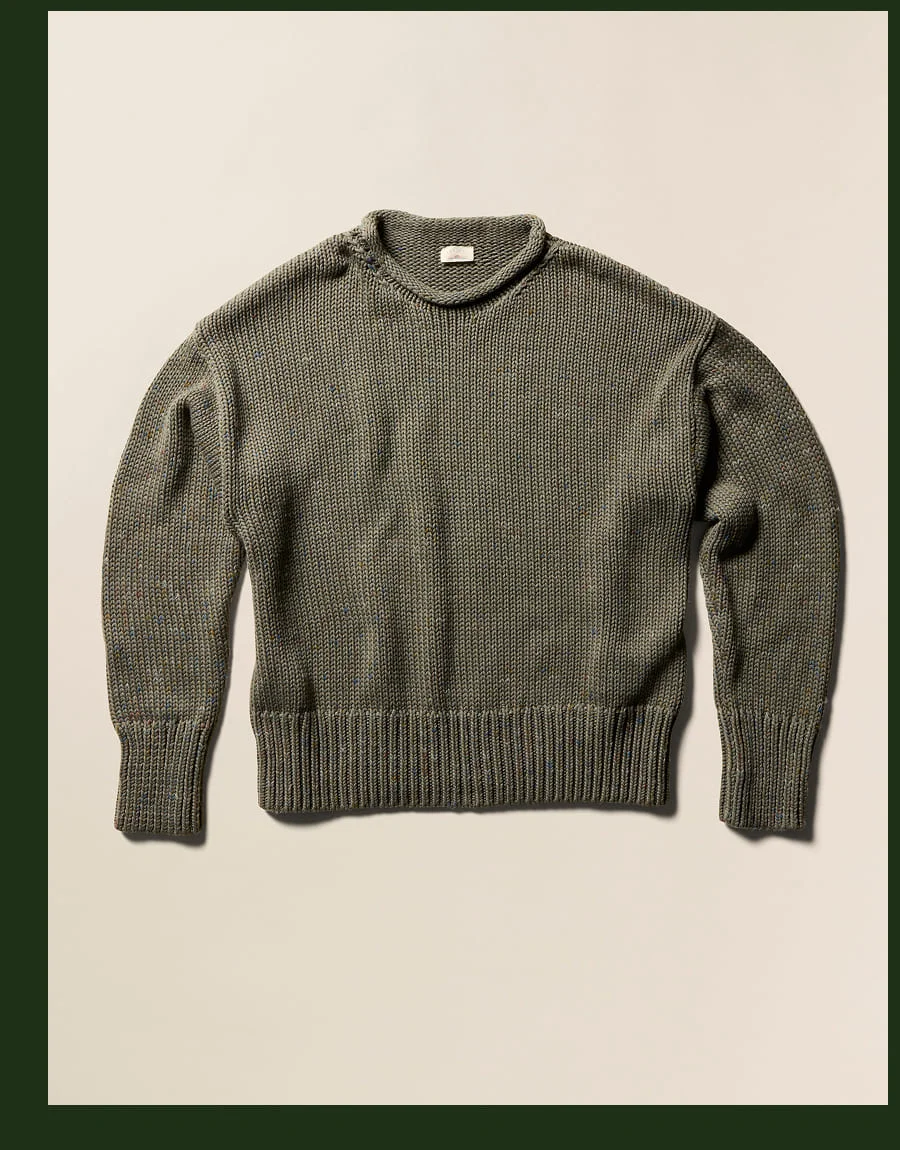 Sunwashed Cotton Roll Neck Sweater Sage