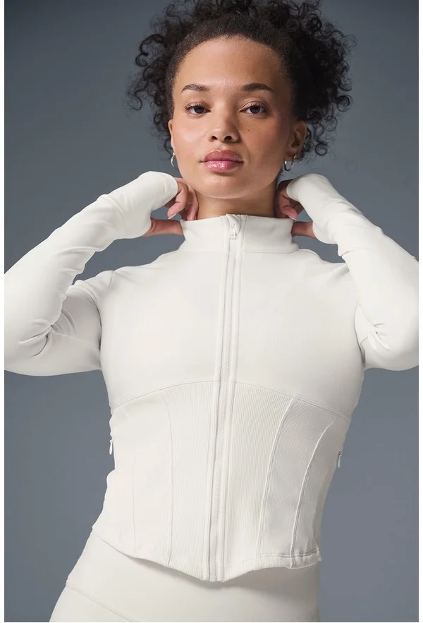 Airbrush Corset Full Zip Jacket - Ivory - Ivory / XXS