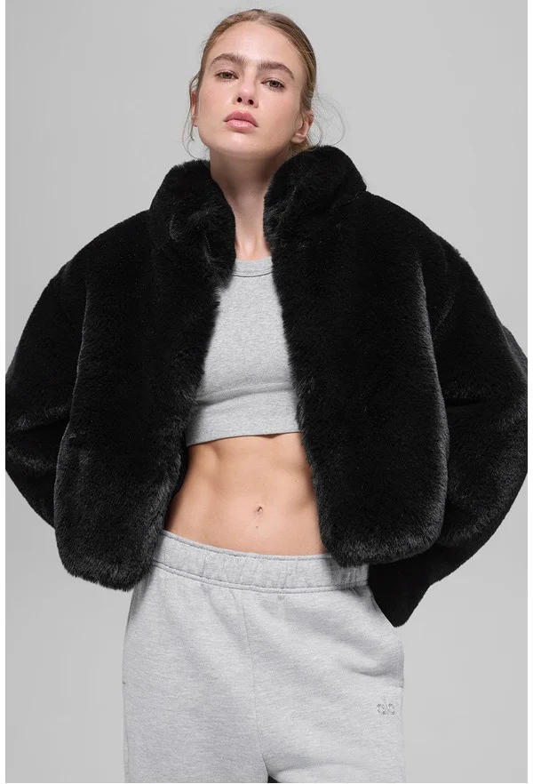 Faux Fur Allure Jacket - Black - Black / XXS