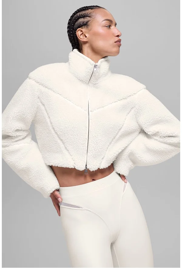 Sherpa Cropped Slope Side Jacket - Ivory - Ivory / XXS