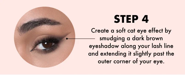Step 4. Create a soft cat eye effect by smudging a dark brown eyeshadow along your lash line and extending it slightly past the outer corner of your eye.
