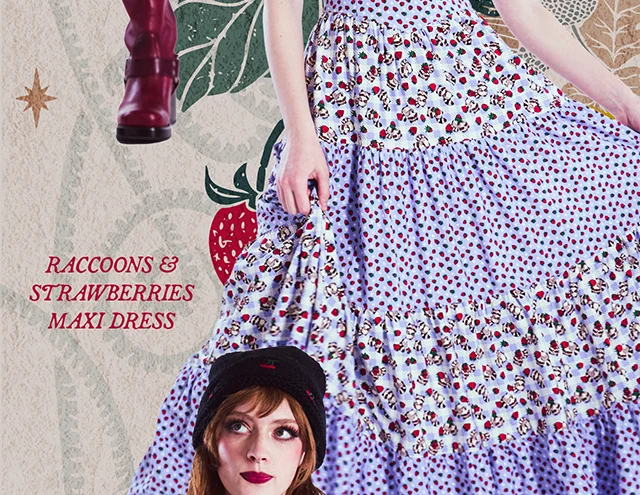 Raccoons and Strawberries Maxi Dress