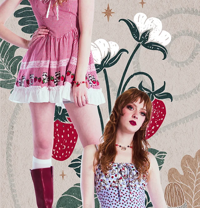 Raccoons and Strawberries Gingham Dress
