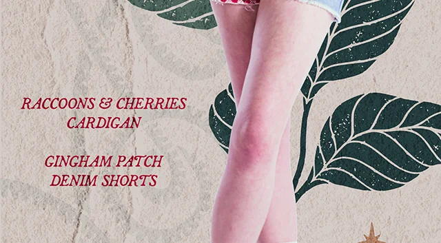 Raccoons and Cherries Cardigan and Gingham Patch Denim Shorts