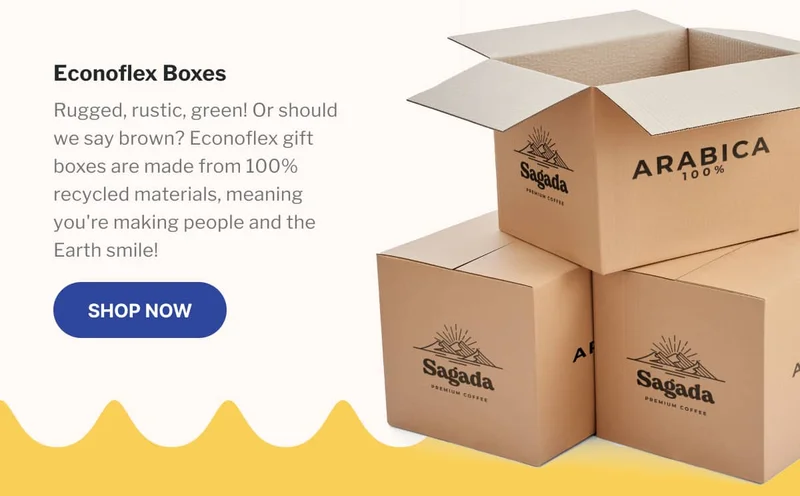 Econoflex Boxes | Rugged, rustic, green! Or should we say brown? Econoflex gift boxes are made from 100% recycled materials, meaning you're making people and the Earth smile!