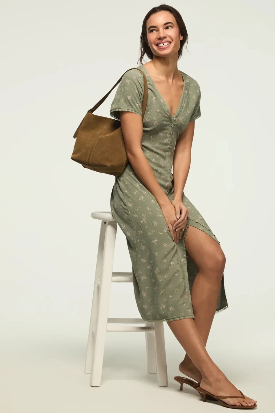 Image of Lucky Brand Floral Simone Midi Dress - Women's Clothing Dresses Shirt Midi Dress in Cream Floral
