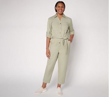 Martha Stewart Signature Regular Utility Jumpsuit with Self Tie Waist