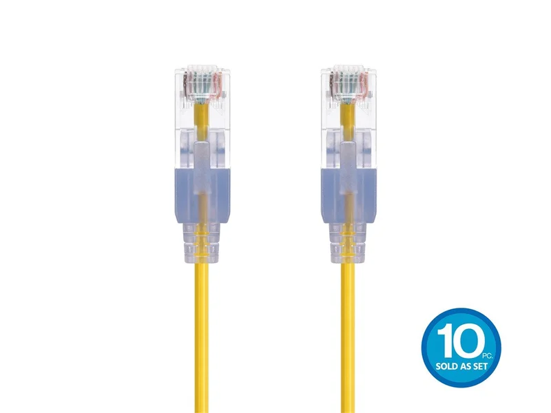 Monoprice Cat6A 1ft Yellow 10-Pk Patch Cable, UTP, 30AWG, 10G, Pure Bare Copper, Snagless discount code, SlimRun Series Ethernet Cable