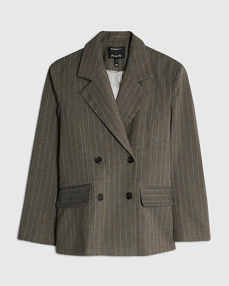 Brown Pinstripe Cinched Blazer Brown Pinstripe Cinched Blazer