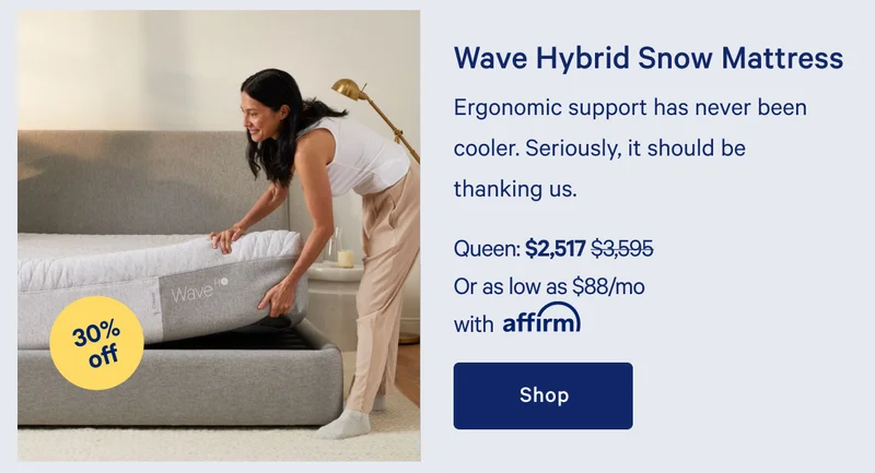 Wave Hybrid Snow Mattress >> Ergonomic support has never been cooler. Seriously, it should be thanking us. >> Shop now >>